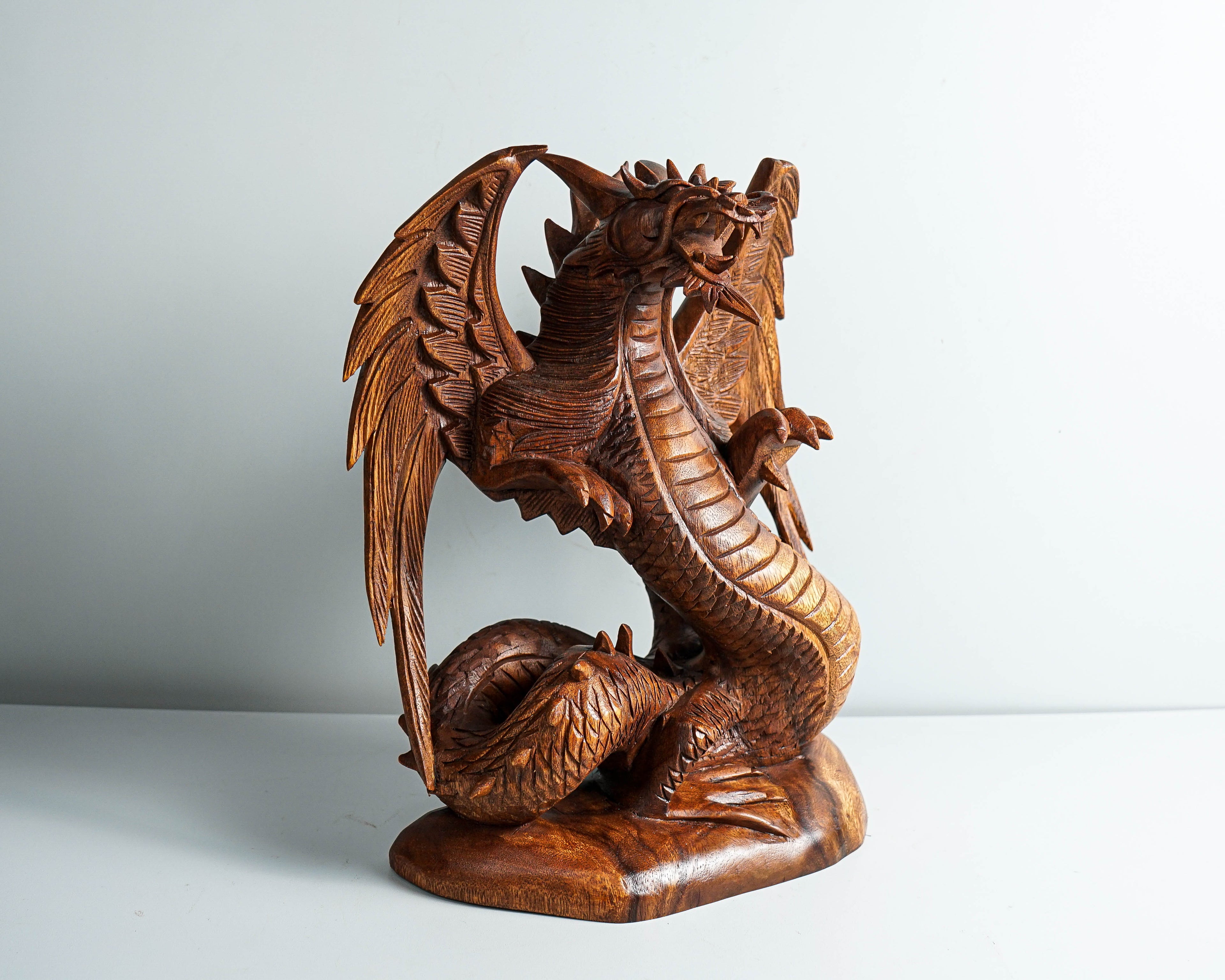 Wooden Dragon with Wings Unfolded, Unique Dragon Statue, Mystical Animal, Handcrafted Dragon, Vintage Decor, Father Son gift, Birthday Gift
