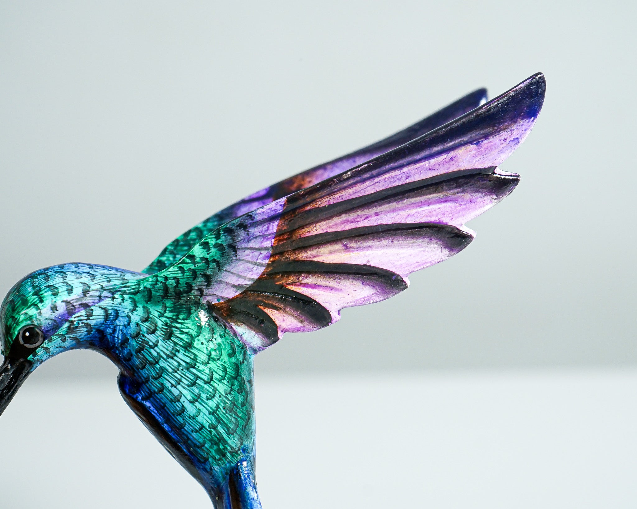 Blue Hummingbird Sculpture 4.1in Tall Hand-Painted Colorful Wood Bird Art