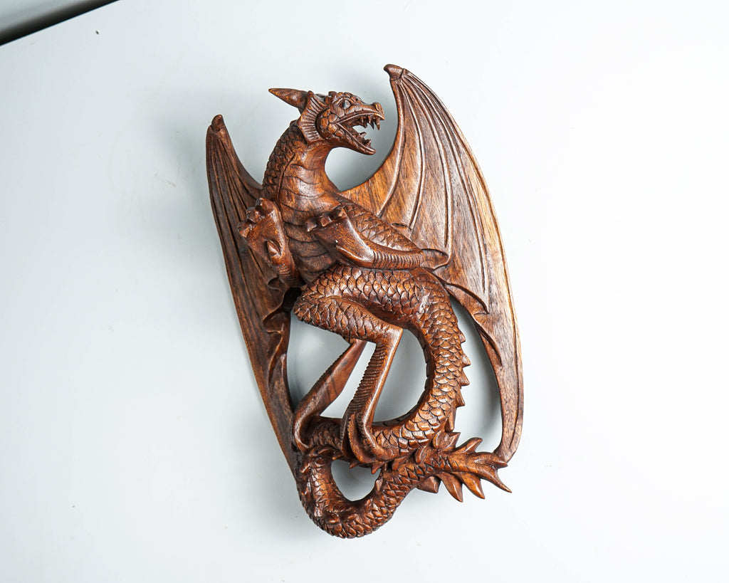 Dragon Wall Decor, Hanging Wooden Dragon, Mystical Animal, Ceiling, Unique, Wood Carving, Rustic Decor, Gothic Decoration, Memorial Gift