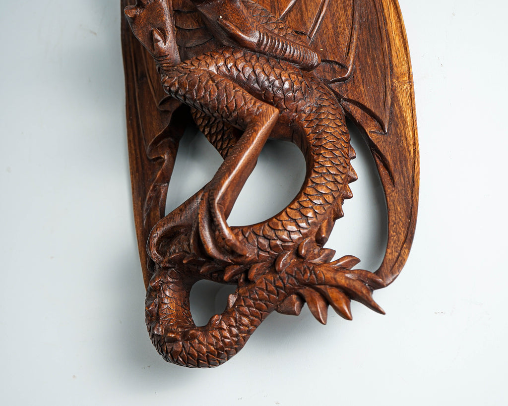 Dragon Wall Decor, Hanging Wooden Dragon, Mystical Animal, Ceiling, Unique, Wood Carving, Rustic Decor, Gothic Decoration, Memorial Gift