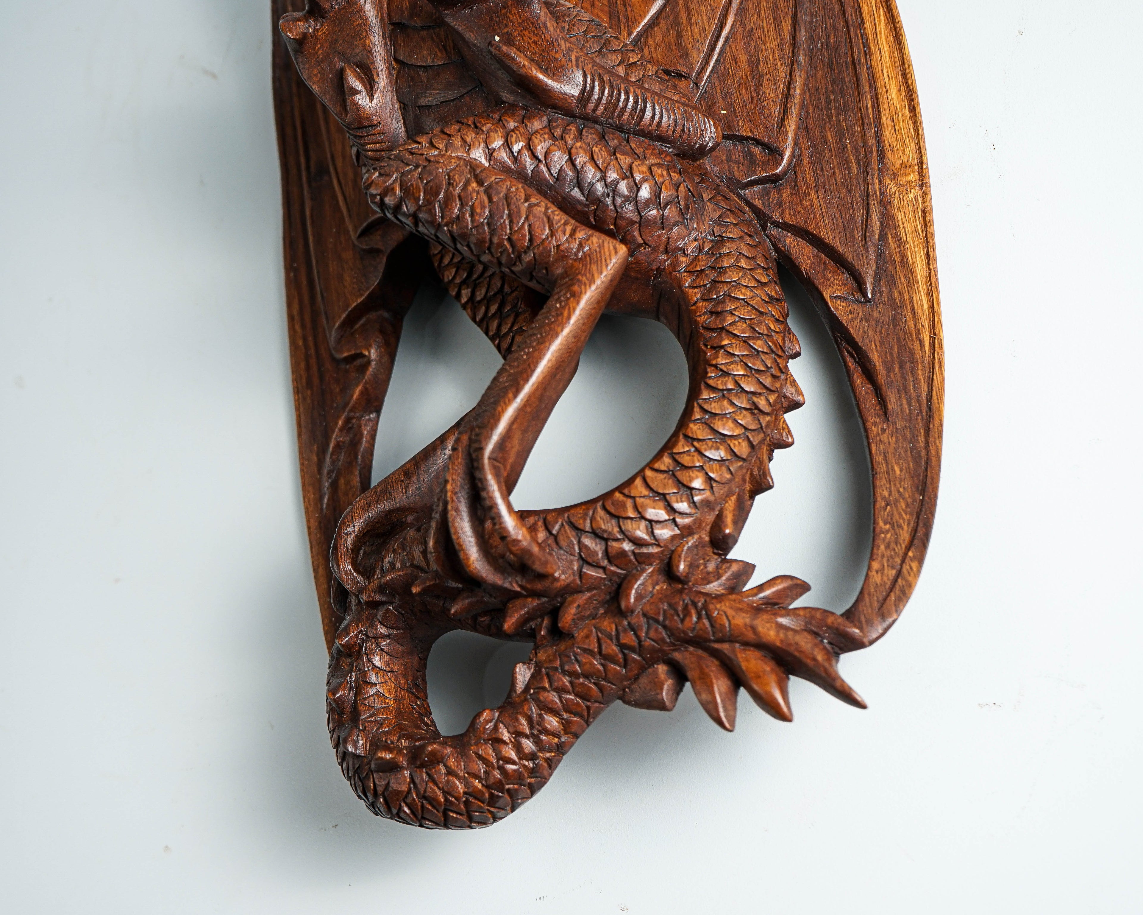 Dragon Wall Decor, Hanging Wooden Dragon, Mystical Animal, Ceiling, Unique, Wood Carving, Rustic Decor, Gothic Decoration, Memorial Gift