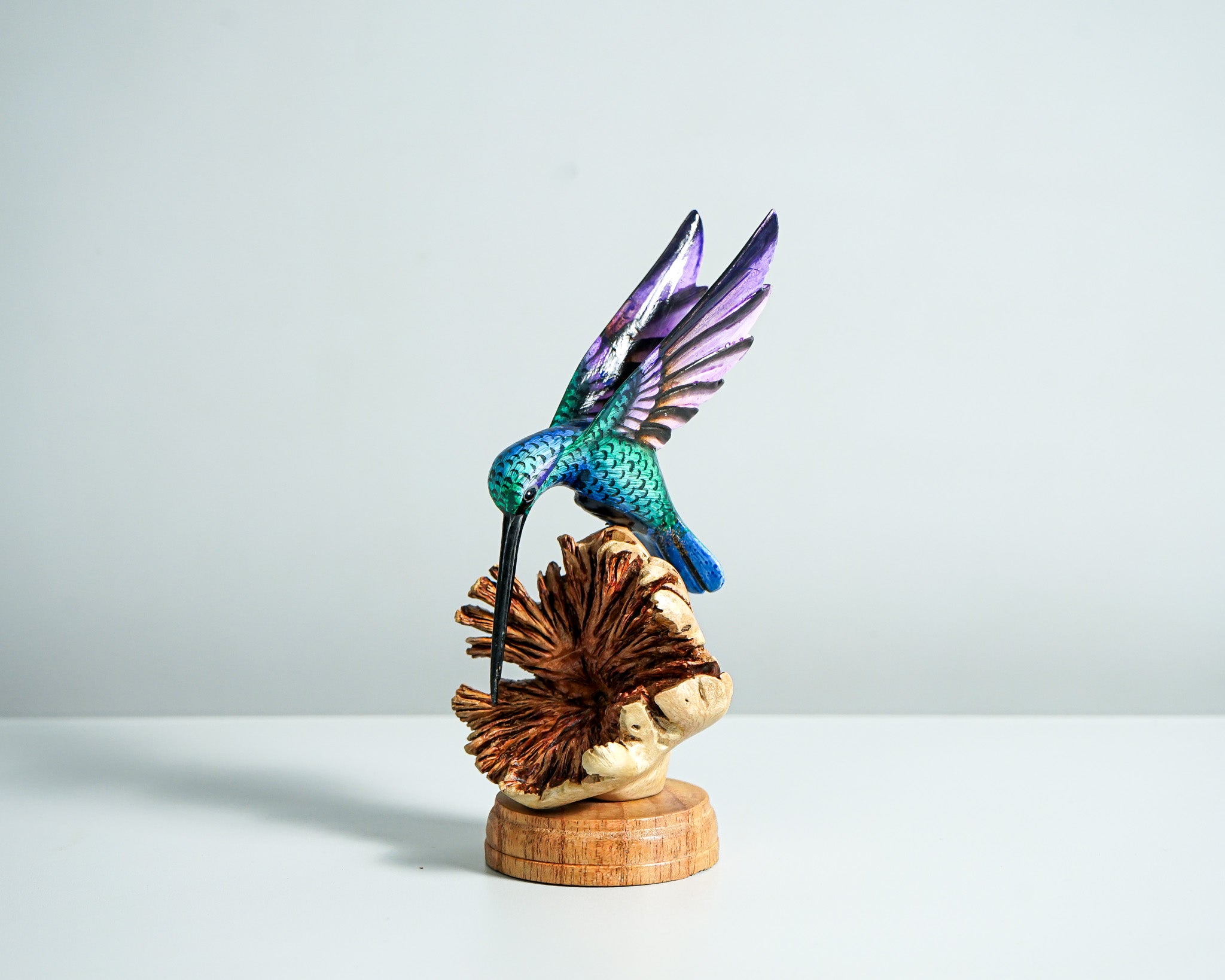 Green Hummingbird Statue, Painted Sculpture, Wood Carving Figure, Bird Statue, Handcrafted, Colibri, Table Decor, Grandma Gift, Gift for Her