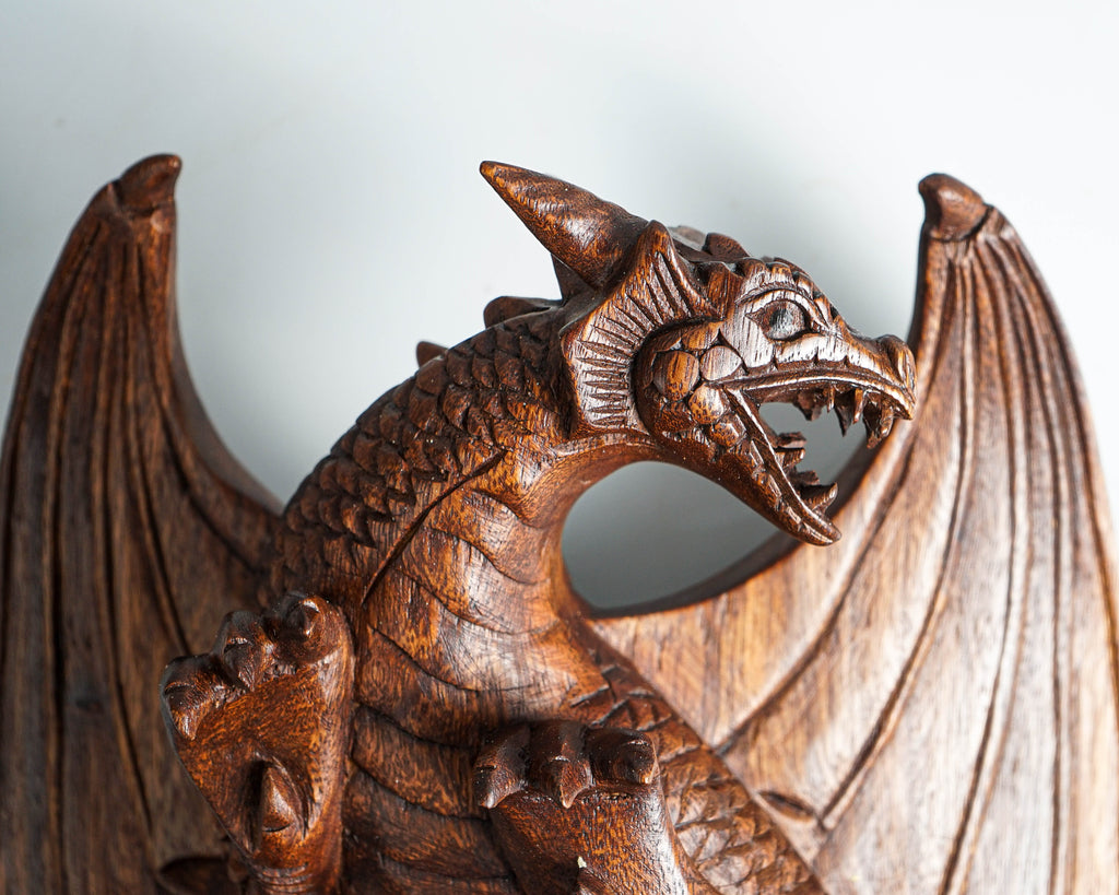 Dragon Wall Decor, Hanging Wooden Dragon, Mystical Animal, Ceiling, Unique, Wood Carving, Rustic Decor, Gothic Decoration, Memorial Gift