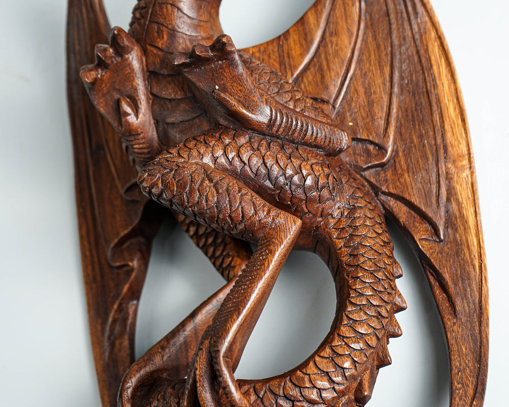 Dragon Wall Decor, Hanging Wooden Dragon, Mystical Animal, Ceiling, Unique, Wood Carving, Rustic Decor, Gothic Decoration, Memorial Gift