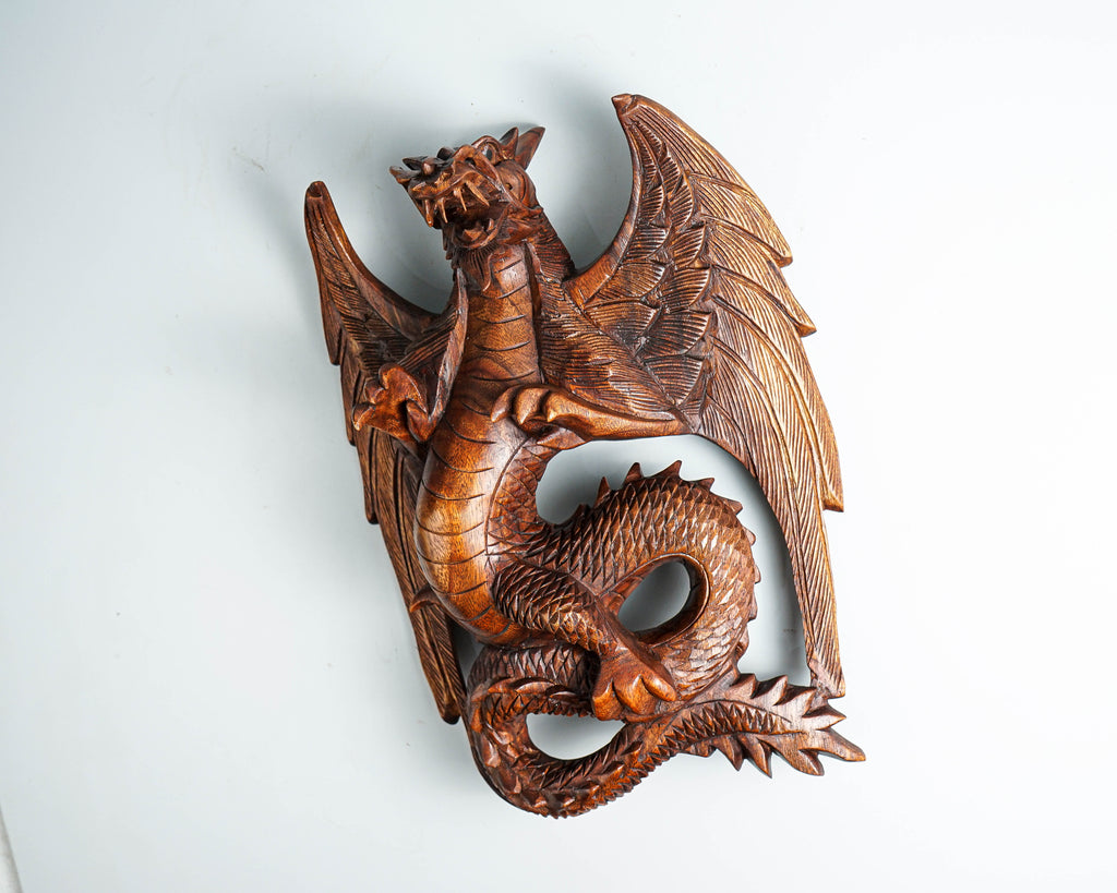 Wall Hanging Dragon Statue, Wall Art, Wooden Dragon, Mythology Animal, Wood Carving, luxury decor, Rustic Decor, Memorial Gift, Special Gift