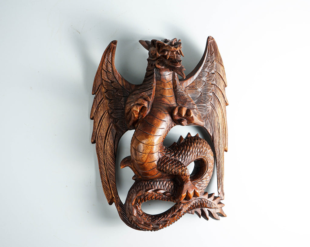 Wall Hanging Dragon Statue, Wall Art, Wooden Dragon, Mythology Animal, Wood Carving, luxury decor, Rustic Decor, Memorial Gift, Special Gift