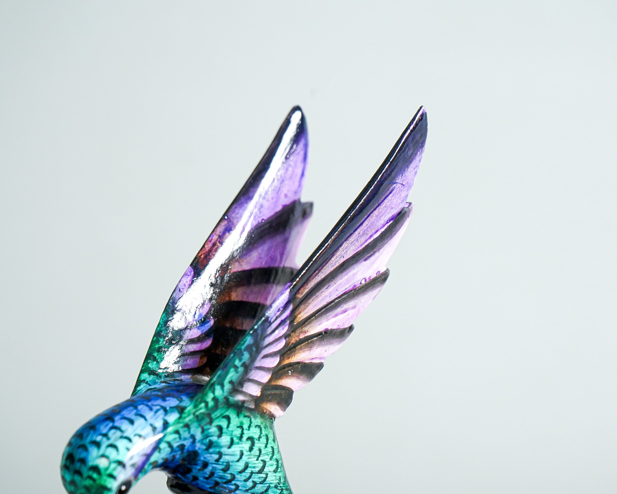 Green Hummingbird Statue, Painted Sculpture, Wood Carving Figure, Bird Statue, Handcrafted, Colibri, Table Decor, Grandma Gift, Gift for Her