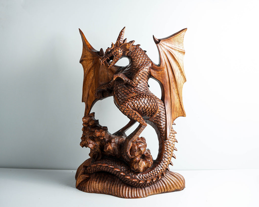Large Dragon Statue, 17" Wooden Sculpture, Wing, Art, Mystical Animal, Handmade Dragon, Art, Family Decor, Office Decor, Memorial Gift