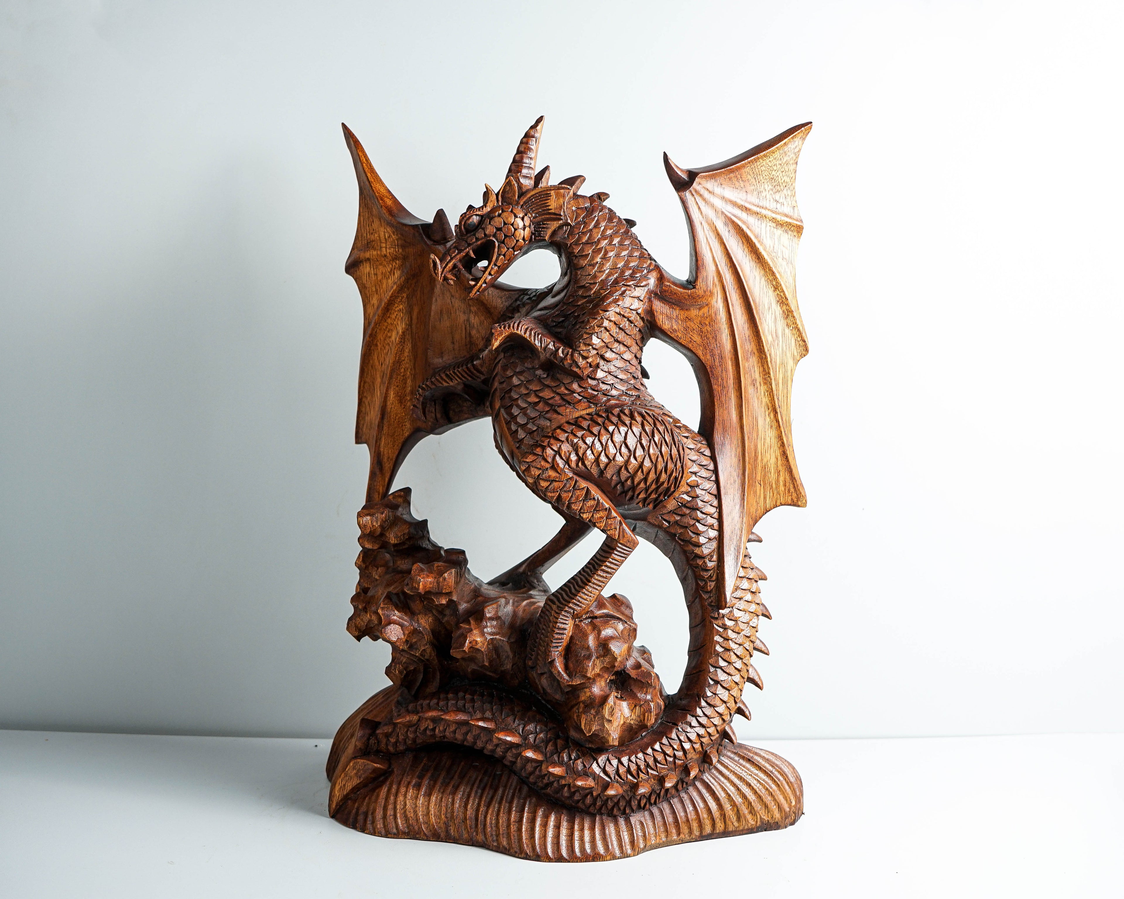 Large Dragon Statue, 17" Wooden Sculpture, Wing, Art, Mystical Animal, Handmade Dragon, Art, Family Decor, Office Decor, Memorial Gift