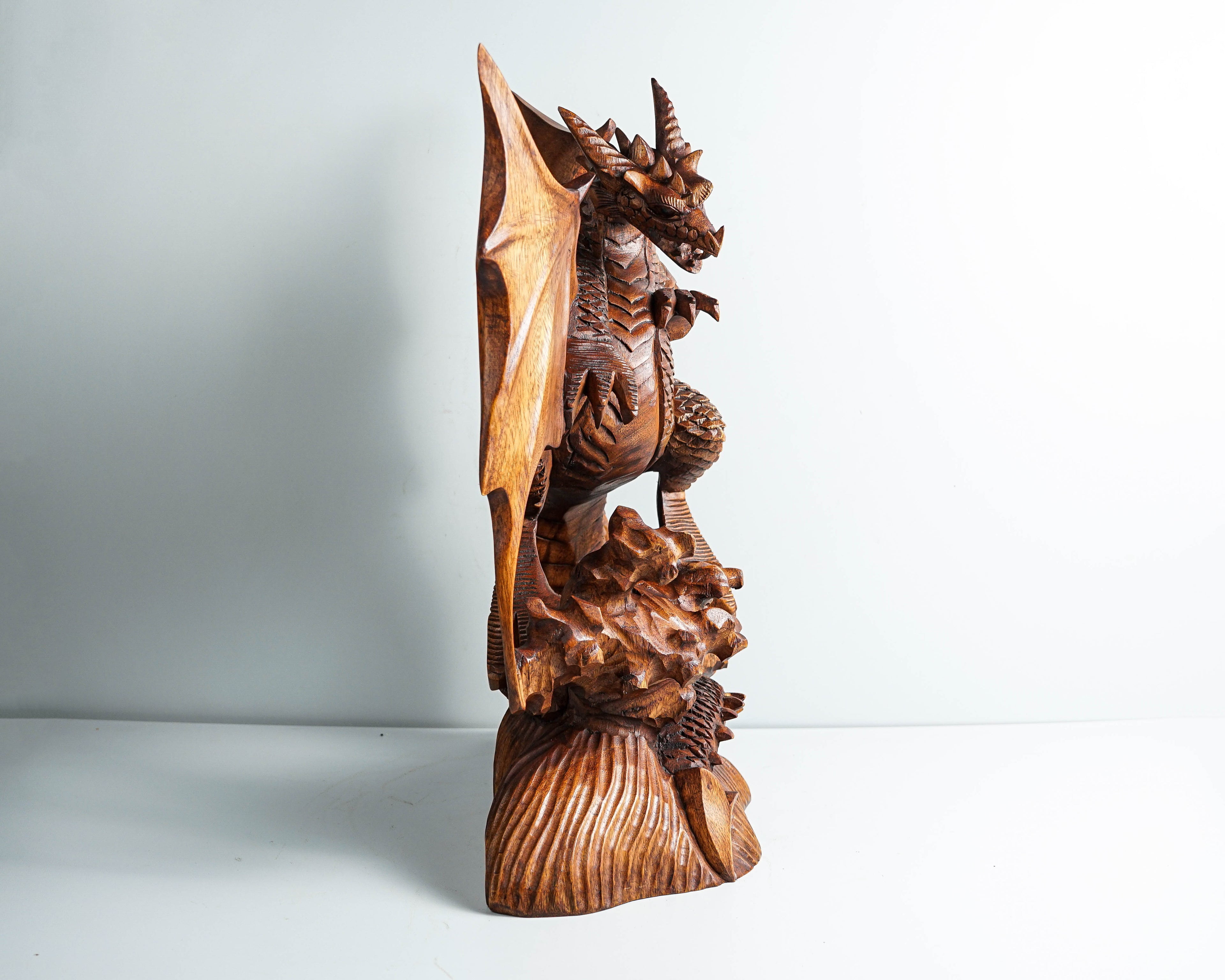 Large Dragon Statue, 17" Wooden Sculpture, Wing, Art, Mystical Animal, Handmade Dragon, Art, Family Decor, Office Decor, Memorial Gift
