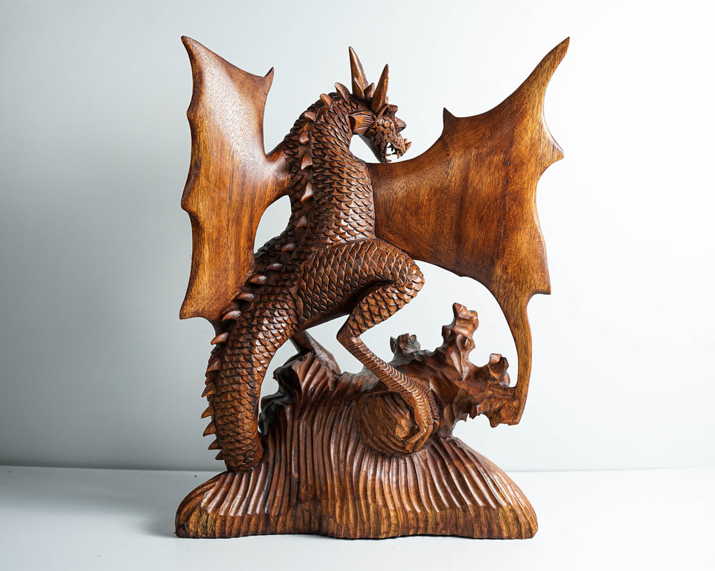 Large Dragon Statue, 17" Wooden Sculpture, Wing, Art, Mystical Animal, Handmade Dragon, Art, Family Decor, Office Decor, Memorial Gift