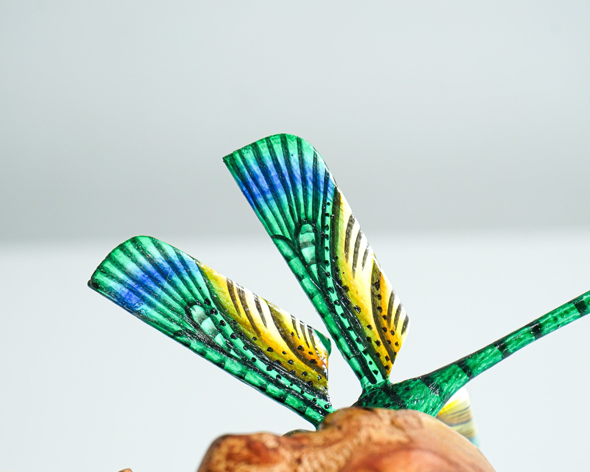 Dragonfly on flower, Colored dragonfly, Green dragonfly statue, Tropical decoration, Wood Figurine, Office Decor, Birthday, Gift for Mother