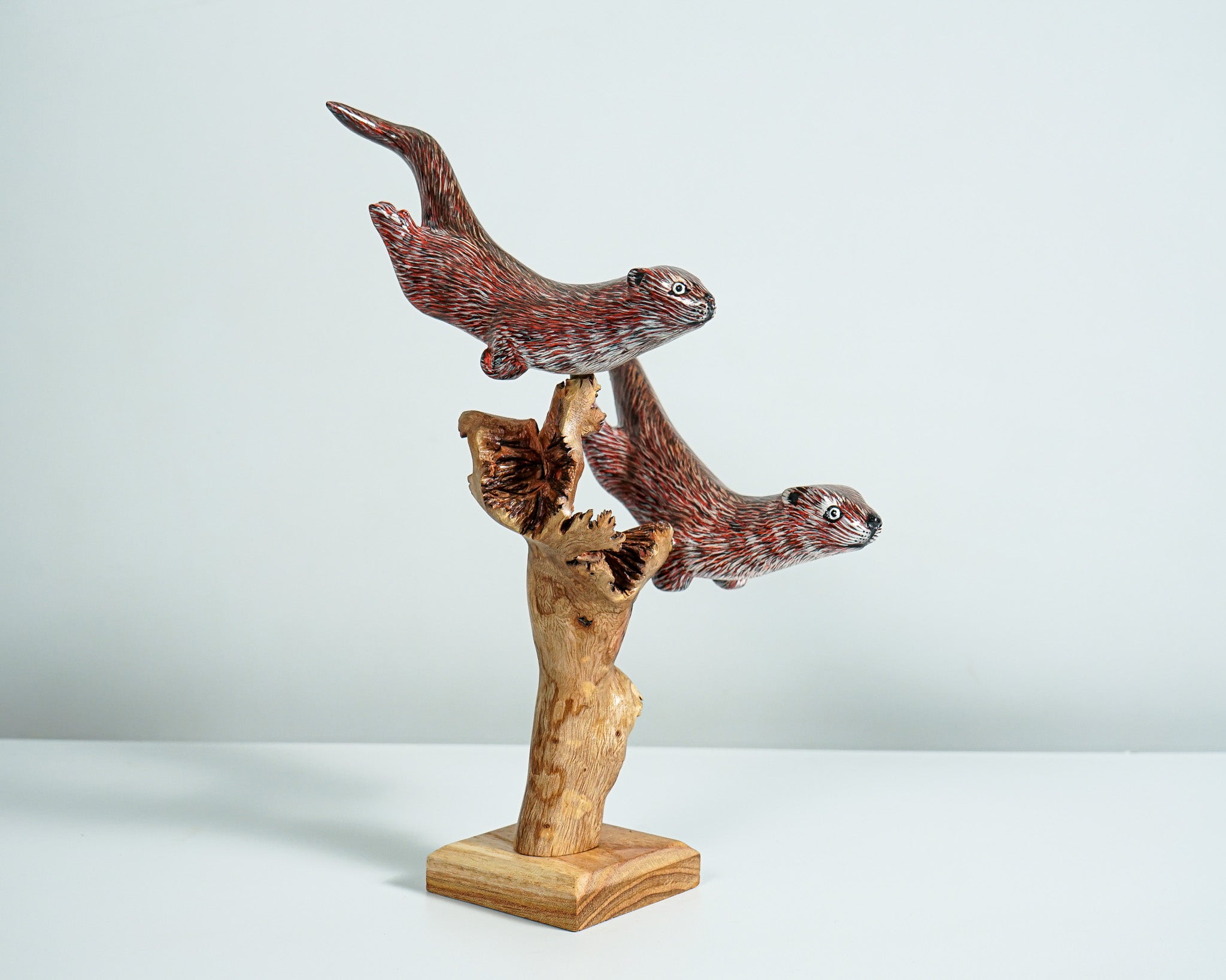 Wooden Couple Otter Sculpture, Cute Animal, Swimming, Natural, Wildlife, Handmade Statue, Wood Carving, Room Decor, Gift for Girlfriend