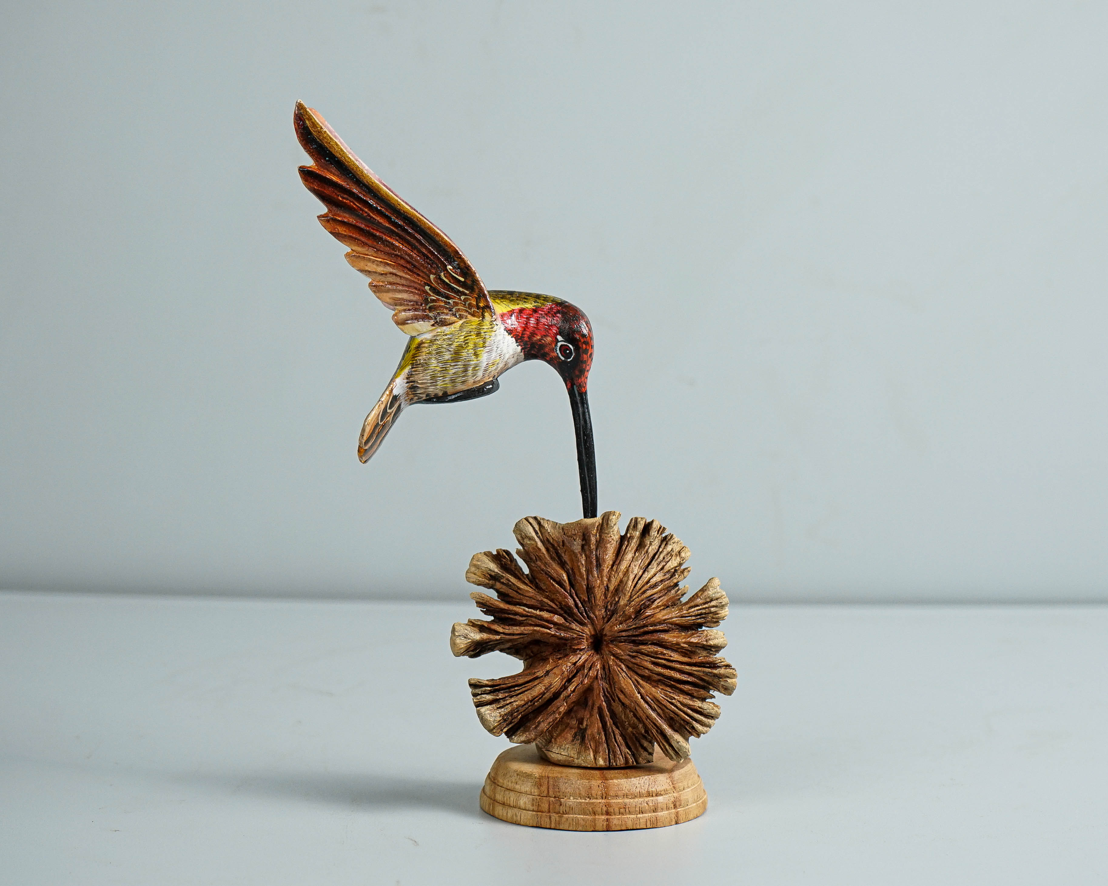Colorful Hummingbird Statue, Painted Sculpture, Wood Carving Figure, Bird Statue, Colibri, Table Decor, Patio Decoration, Gift for Him
