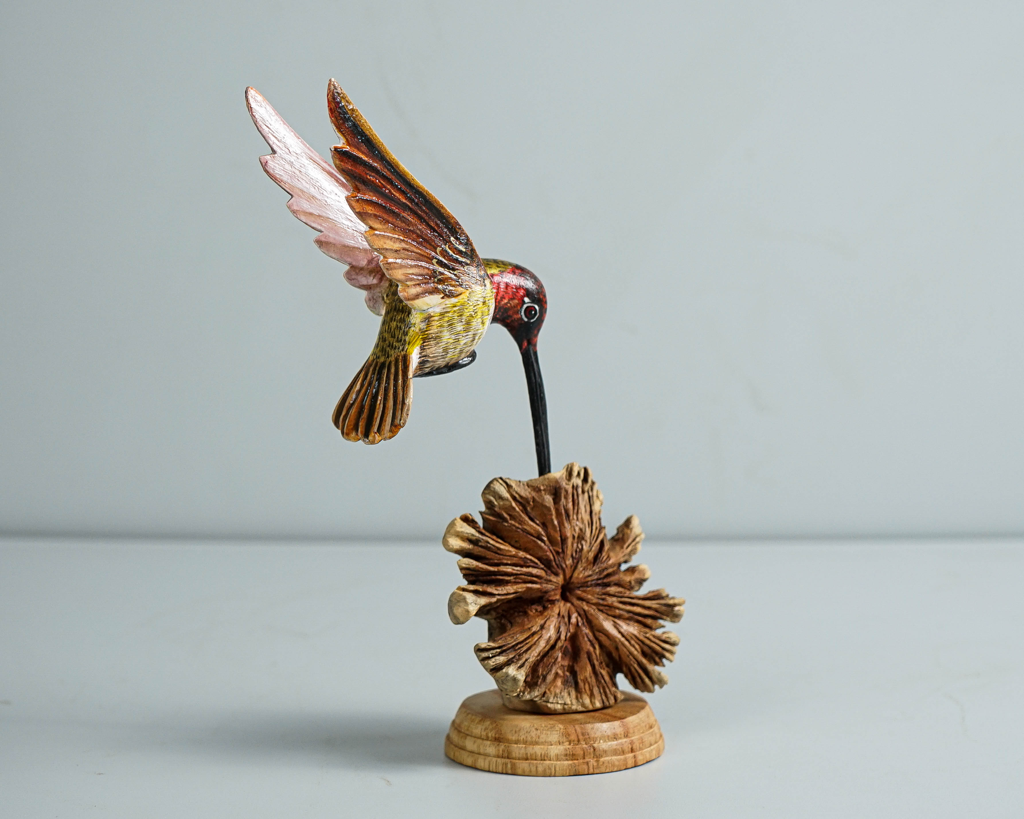 Colorful Hummingbird Statue, Painted Sculpture, Wood Carving Figure, Bird Statue, Colibri, Table Decor, Patio Decoration, Gift for Him
