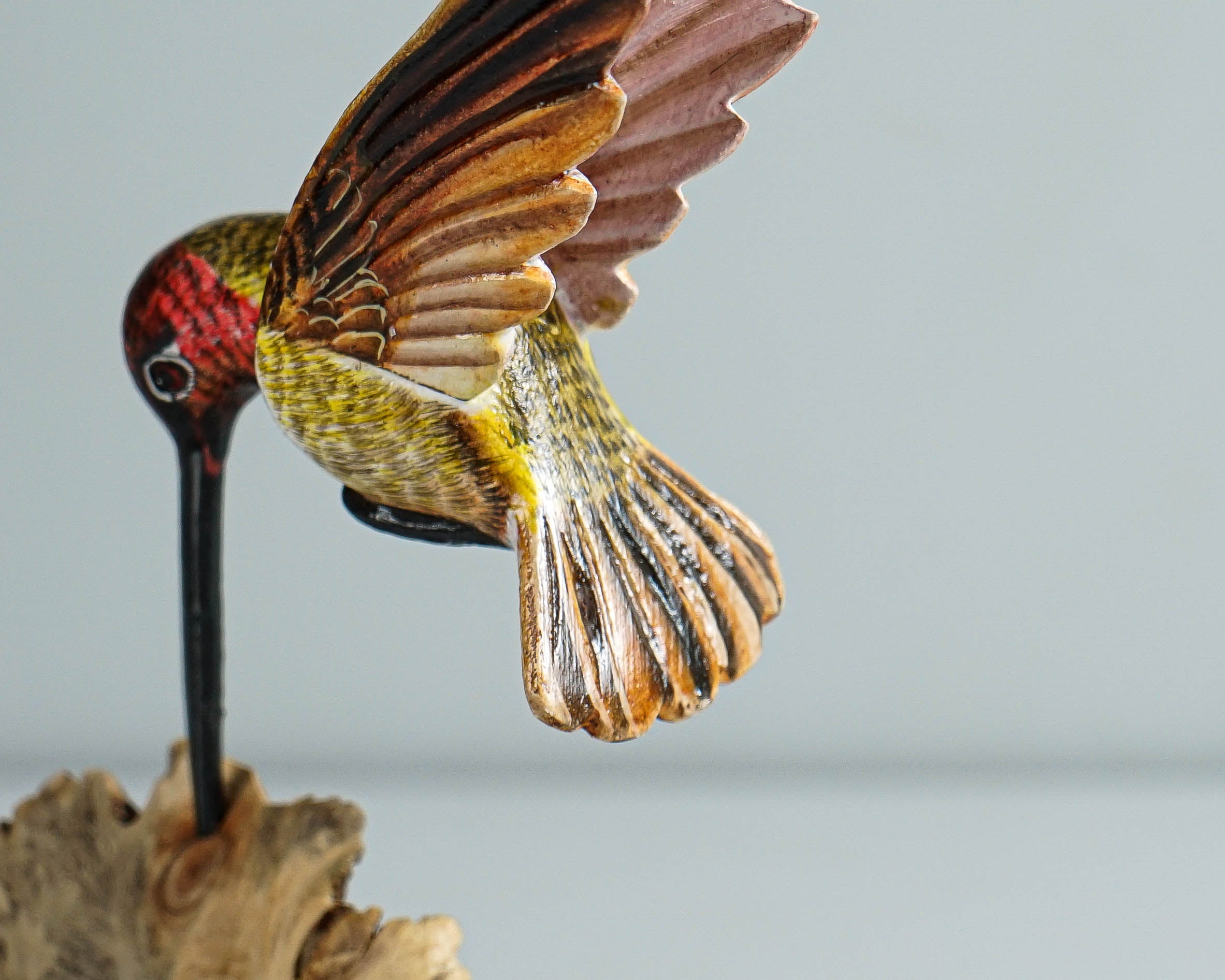 Colorful Hummingbird Statue, Painted Sculpture, Wood Carving Figure, Bird Statue, Colibri, Table Decor, Patio Decoration, Gift for Him