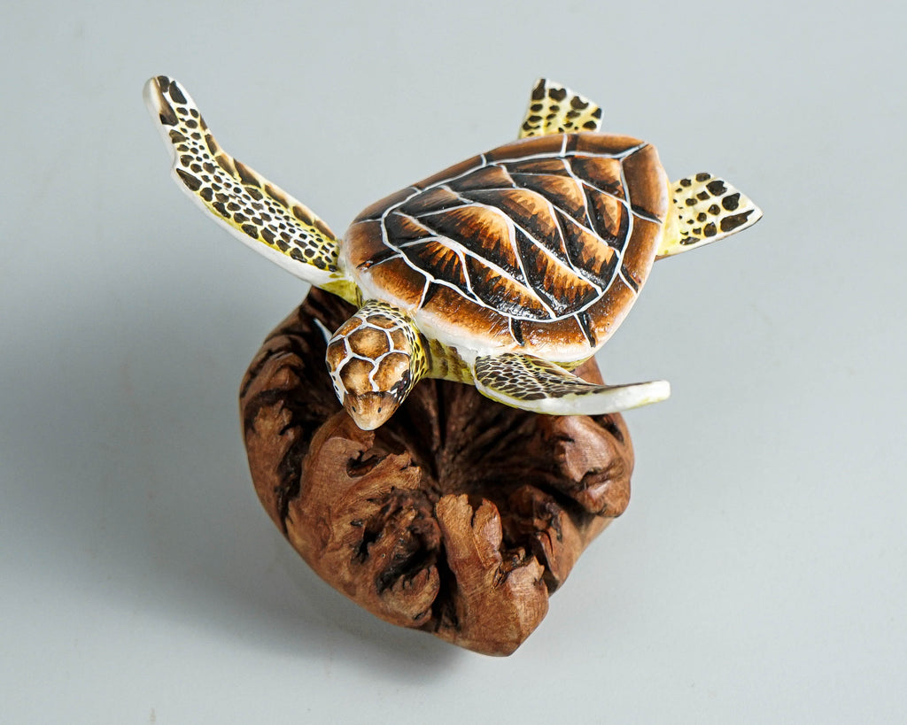 Brown Turtle Sculpture, Sea Turtle, Wood Carving, Ocean, Hand-painted Figurine, Unique, Office Desk Decor, Handmade Sculpture, Gift for Him