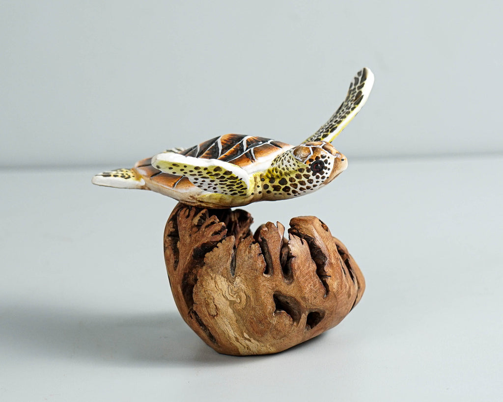 Brown Turtle Sculpture, Sea Turtle, Wood Carving, Ocean, Hand-painted Figurine, Unique, Office Desk Decor, Handmade Sculpture, Gift for Him