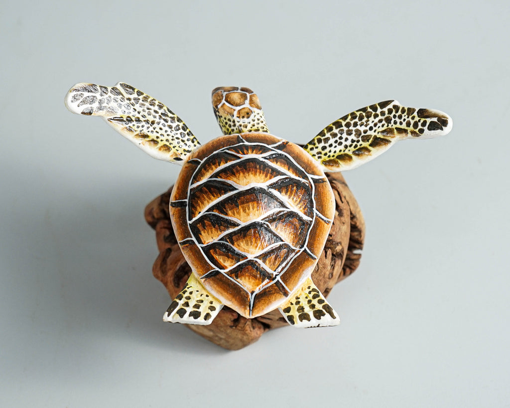 Brown Turtle Sculpture, Sea Turtle, Wood Carving, Ocean, Hand-painted Figurine, Unique, Office Desk Decor, Handmade Sculpture, Gift for Him