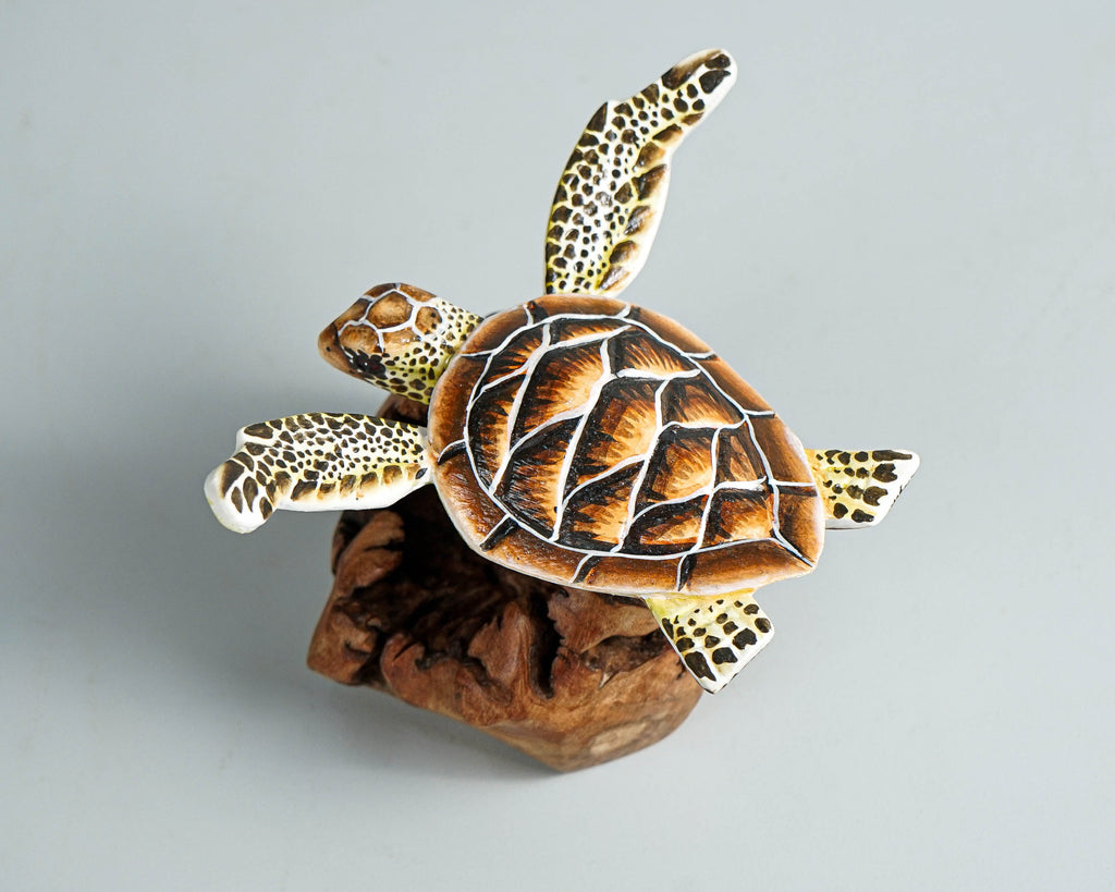 Brown Turtle Sculpture, Sea Turtle, Wood Carving, Ocean, Hand-painted Figurine, Unique, Office Desk Decor, Handmade Sculpture, Gift for Him