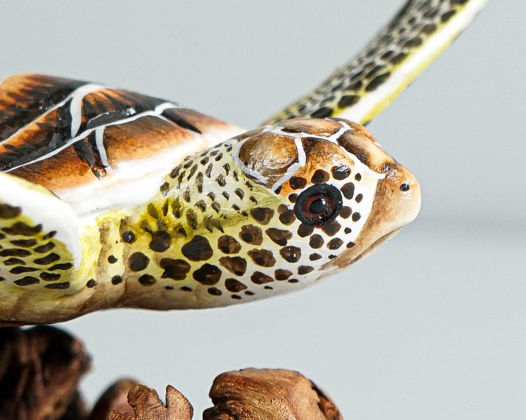 Brown Turtle Sculpture, Sea Turtle, Wood Carving, Ocean, Hand-painted Figurine, Unique, Office Desk Decor, Handmade Sculpture, Gift for Him