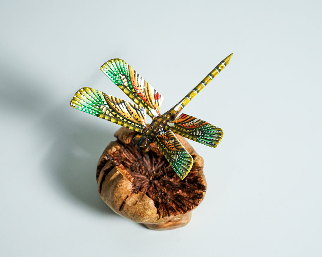 Yellow Dragonfly Sculpture, Couple, Wood Carving, Unique Figurine, Housewarming, Fairy, Garden Decoration, Living room Decor, Birthday Gift