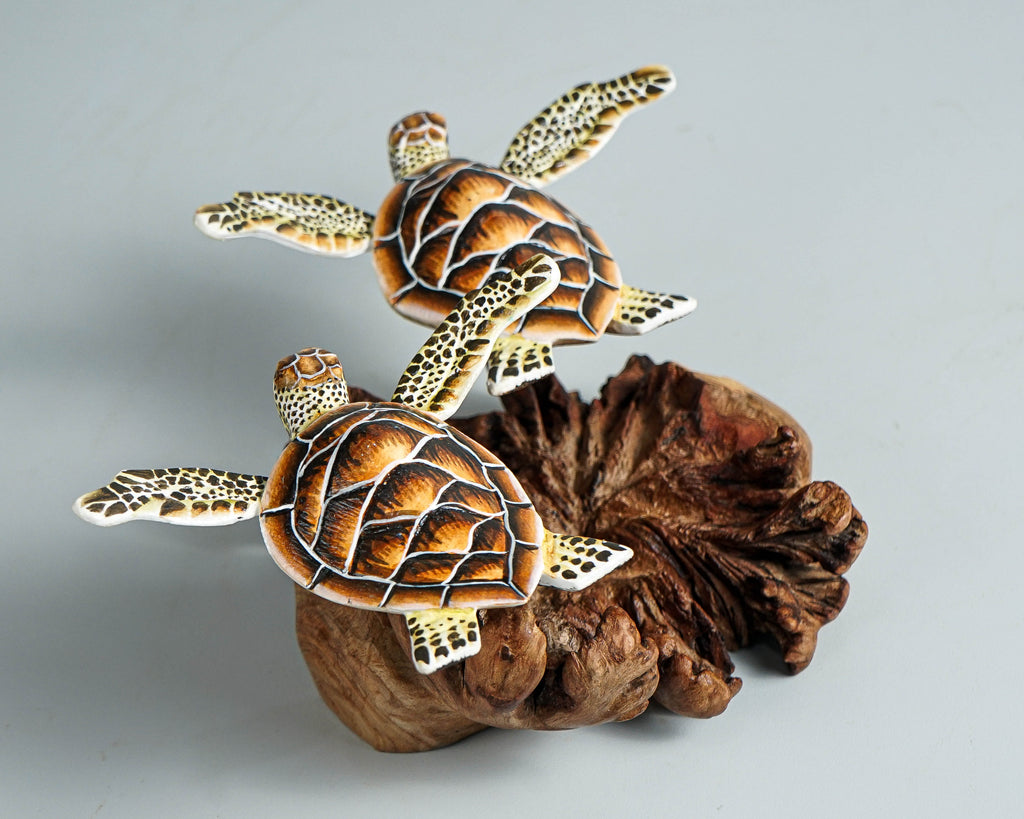 Couple Turtle Sculpture, Sea Turtle, Handmade Statue, Wood Carving, Ocean, Hand-painted Figurine, Room Decor, Anniversary Gift, Lucky Gifts