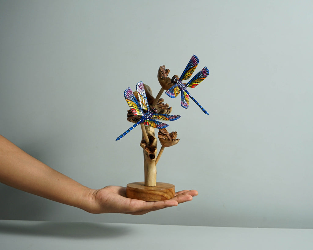 Blue Dragonfly Sculpture, Couple, Wood Carving, Handmade Decor, Unique Figurine, Fairy, Garden Decoration, Valentines Gifts, Special Gift