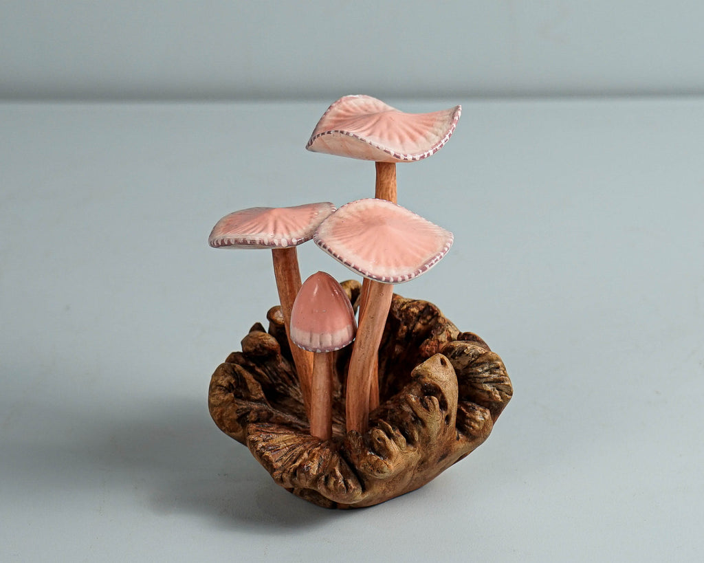 Pink Mushroom Sculpture, Cute Art, Mini, Small, Wooden Figurine, Decorative, Housewarming, Wood Carving, Gift for Mom, Gift for Sister