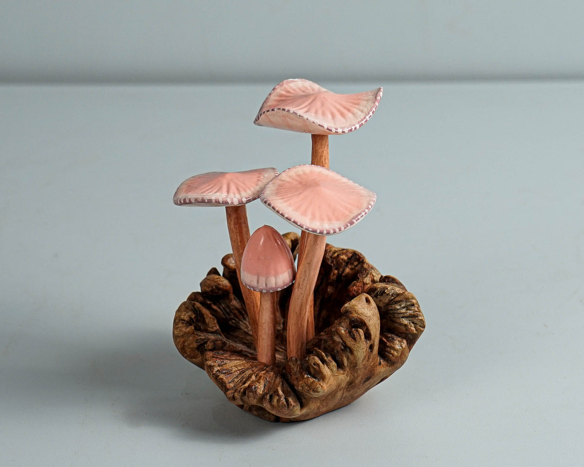 Pink Mushroom Sculpture, Cute Art, Mini, Small, Wooden Figurine, Decorative, Housewarming, Wood Carving, Gift for Mom, Gift for Sister