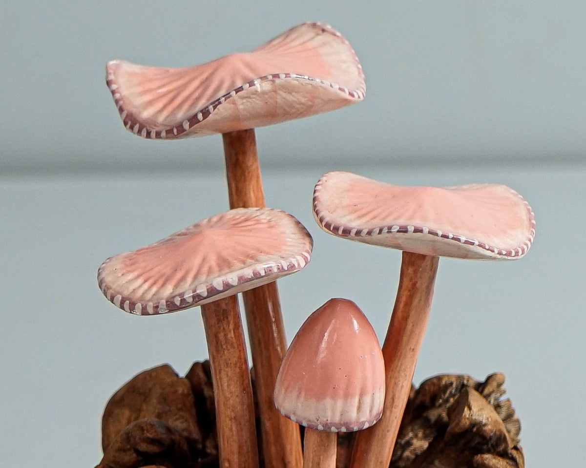 Pink Mushroom Sculpture, Cute Art, Mini, Small, Wooden Figurine, Decorative, Housewarming, Wood Carving, Gift for Mom, Gift for Sister