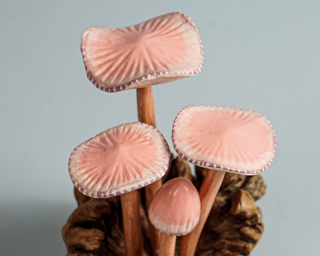 Pink Mushroom Sculpture, Cute Art, Mini, Small, Wooden Figurine, Decorative, Housewarming, Wood Carving, Gift for Mom, Gift for Sister