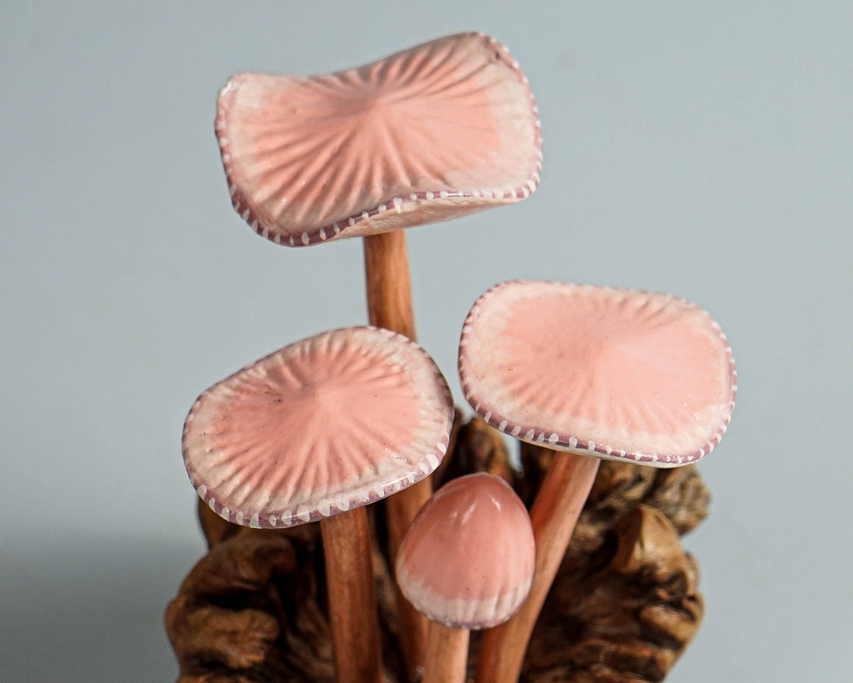 Pink Mushroom Sculpture, Cute Art, Mini, Small, Wooden Figurine, Decorative, Housewarming, Wood Carving, Gift for Mom, Gift for Sister