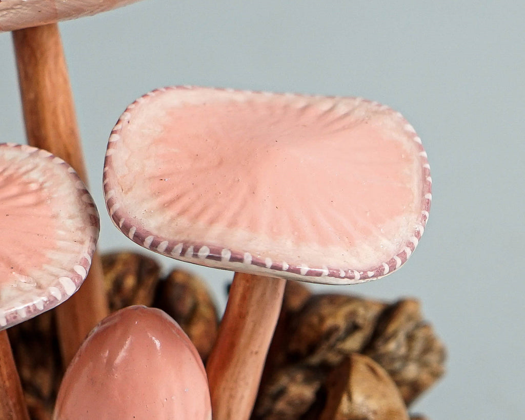 Pink Mushroom Sculpture, Cute Art, Mini, Small, Wooden Figurine, Decorative, Housewarming, Wood Carving, Gift for Mom, Gift for Sister