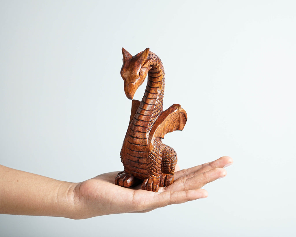 Calm Dragon Statue, Wooden Dragon, Fantasy Animal, ArtWork, Wood Carved, Unique Statue, Halloween Decor, Book Gift for Kids, Gift for Him