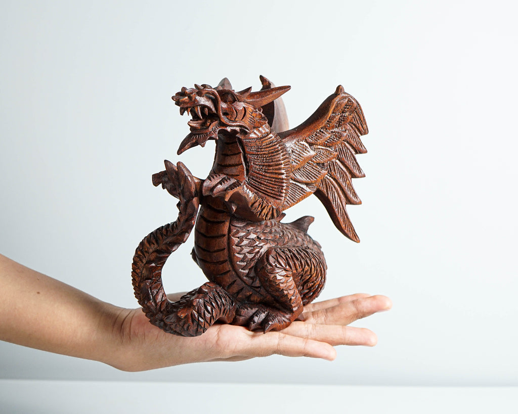 Fire Dragon Statue, Dragon Figurine, Mystical Animal, Wood Carving Dragon, Art, Living Room Decor, Birthday Gift for Mom, Special Gift