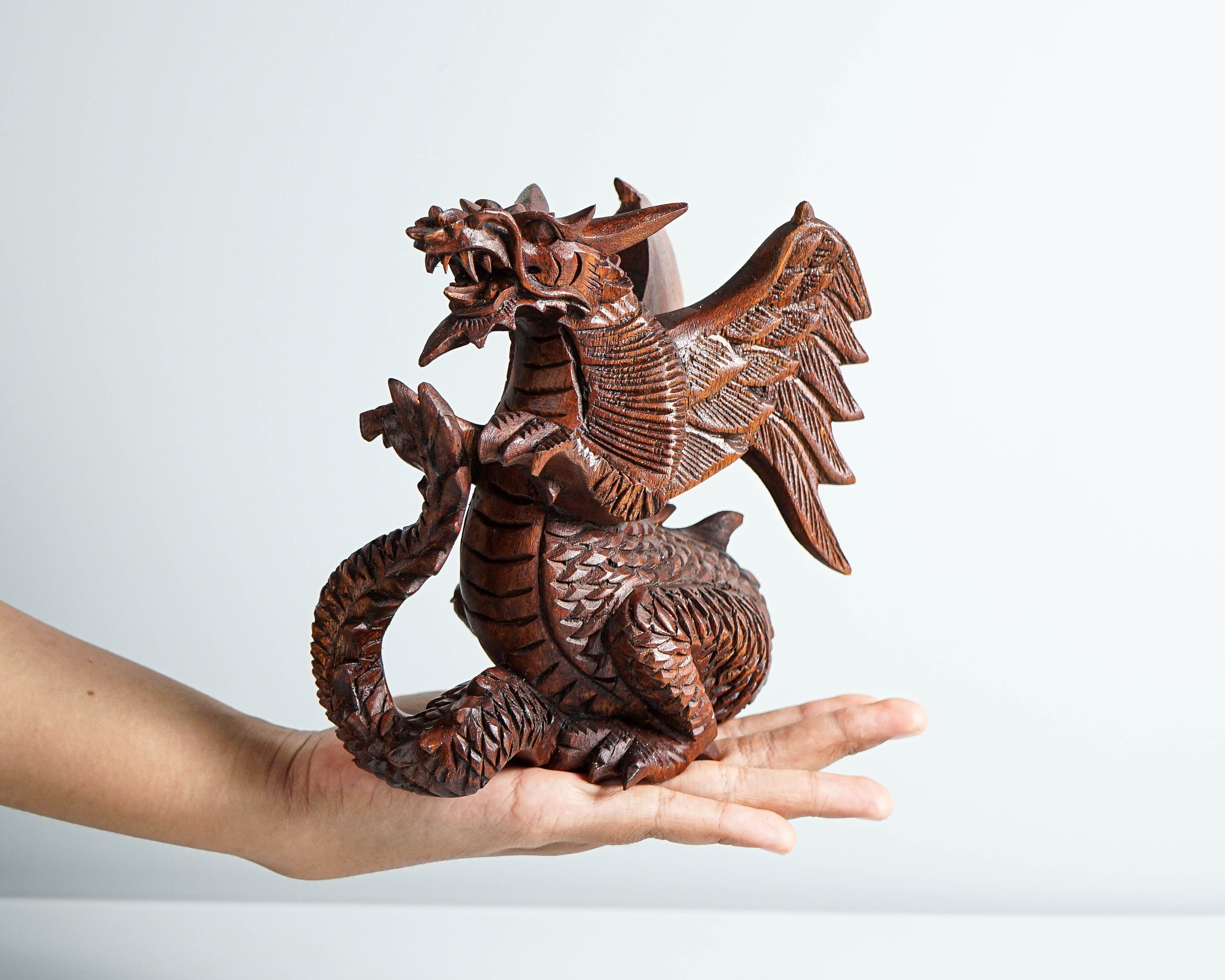 Fire Dragon Statue, Dragon Figurine, Mystical Animal, Wood Carving Dragon, Art, Living Room Decor, Birthday Gift for Mom, Special Gift