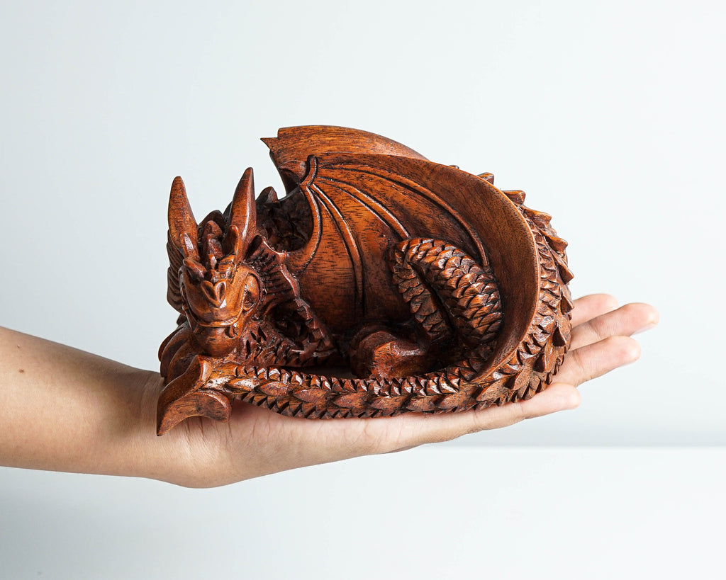Sleeping Dragon Statue, Dragon Sculpture, Fantasy Animal, Wood Carving Dragon, Wooden Dragon, Room Decor, Gift for Her, Memorial Gift