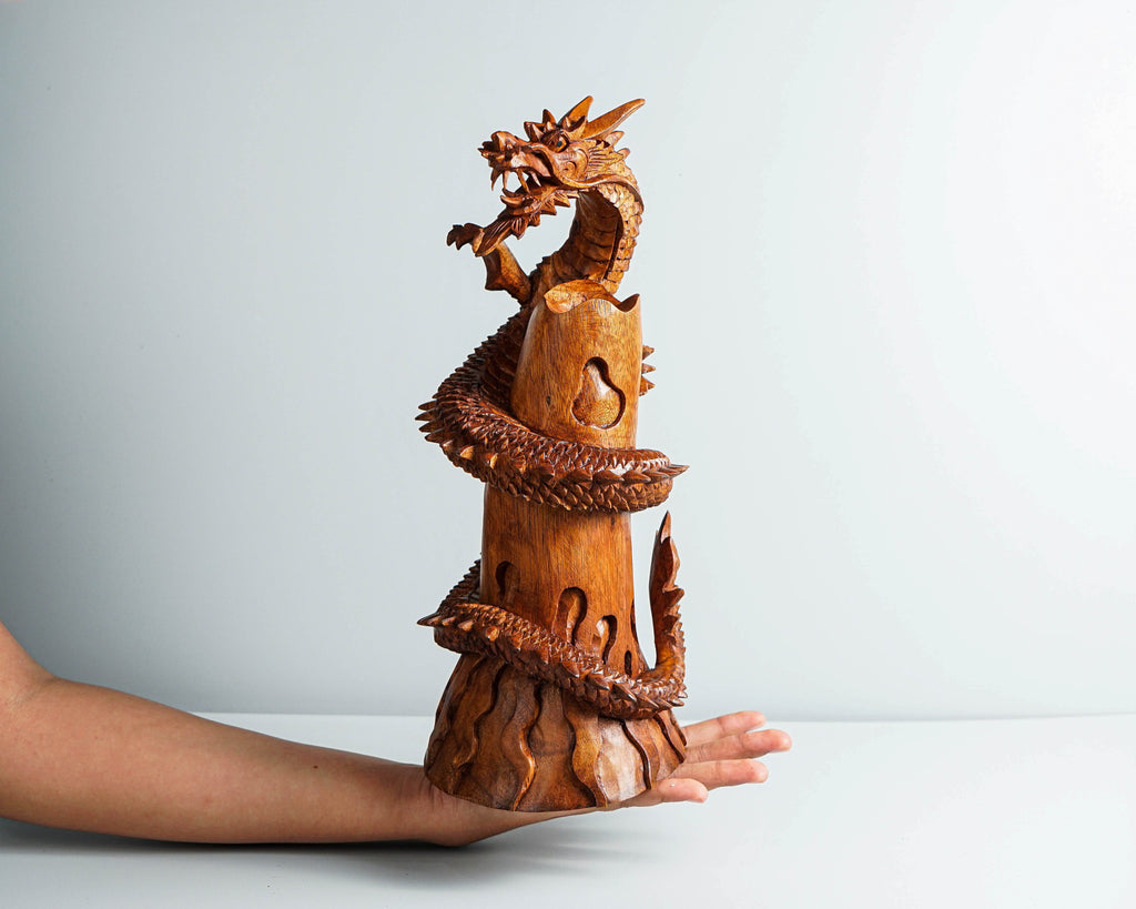 Chinese Dragon Sculpture, Feng Shui Dragon, Legendary Animal, Handcrafted Dragon, Wooden Dragon, Gift for Grandfather, Memorial Gift