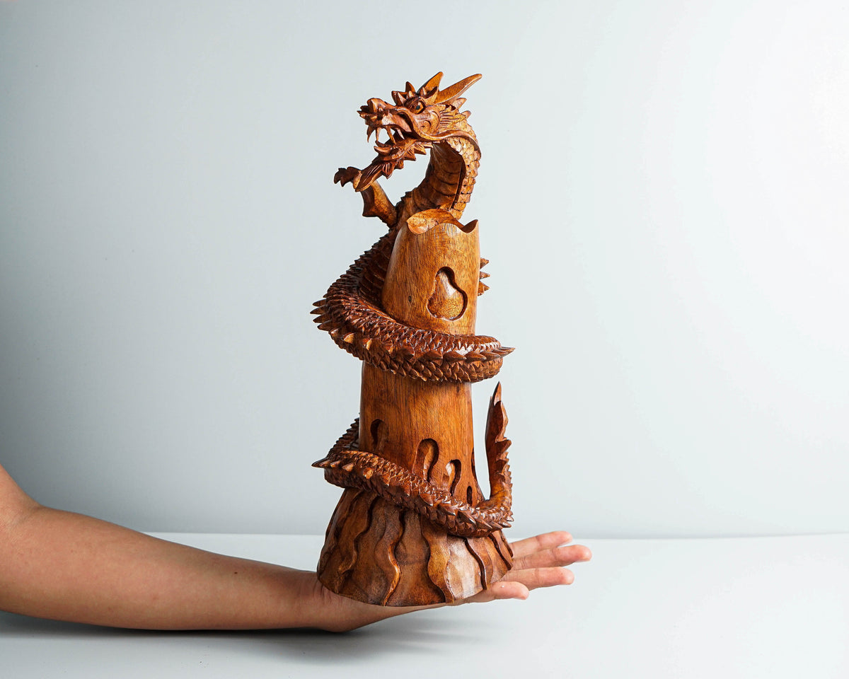 Chinese Dragon Sculpture, Feng Shui Dragon, Legendary Animal, Handcrafted Dragon, Wooden Dragon, Gift for Grandfather, Memorial Gift