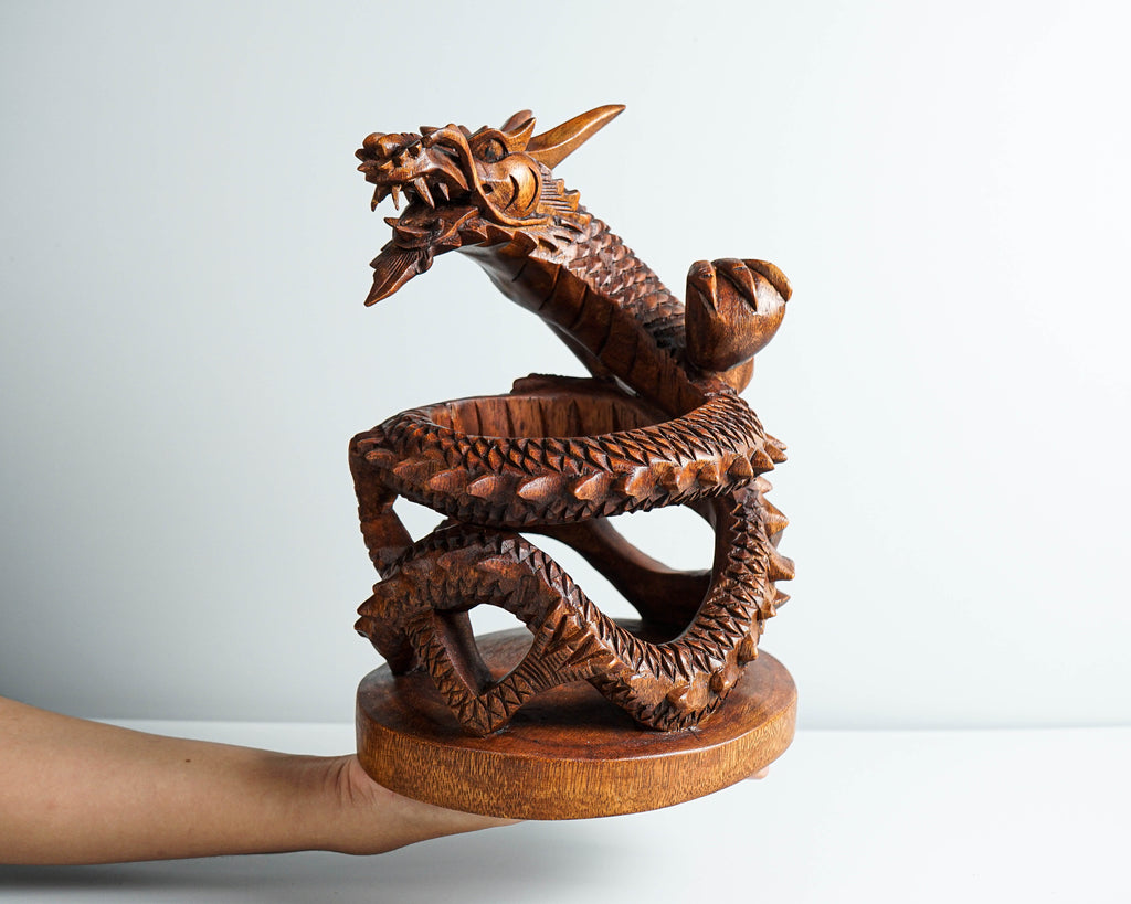 Dragon Bottle Holder Sculpture, Wine Holder, Dragon Circle, Legendary, Dragon carving, Unique, Art, Gift for Husband, Appreciated Gift