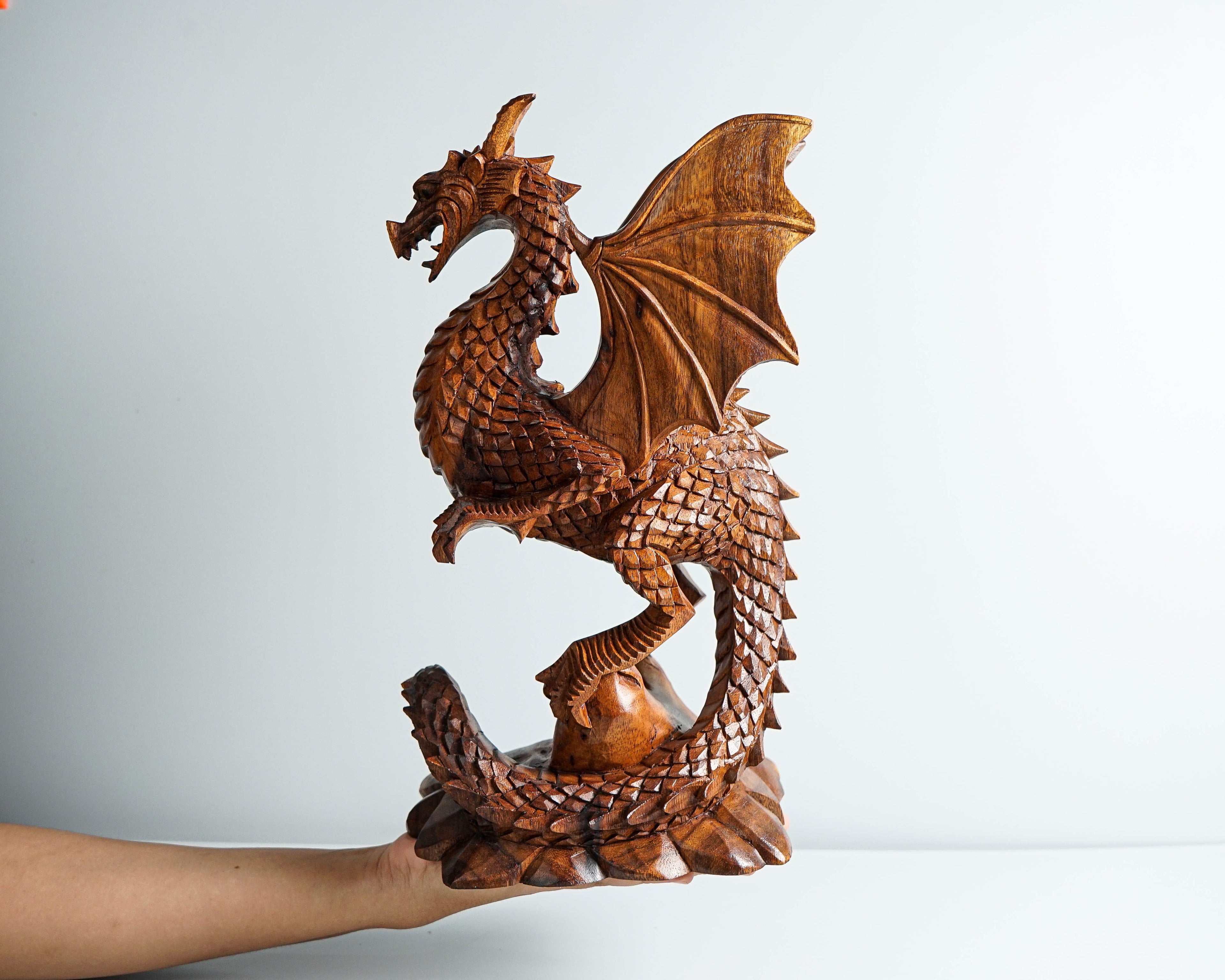 Dragon Statue, Dragon Figurine, Mythology Animal, Wood Carving Dragon, Unique, Hand Carved, Lucky Gifts, Dining Room Decor, Gift for Mother