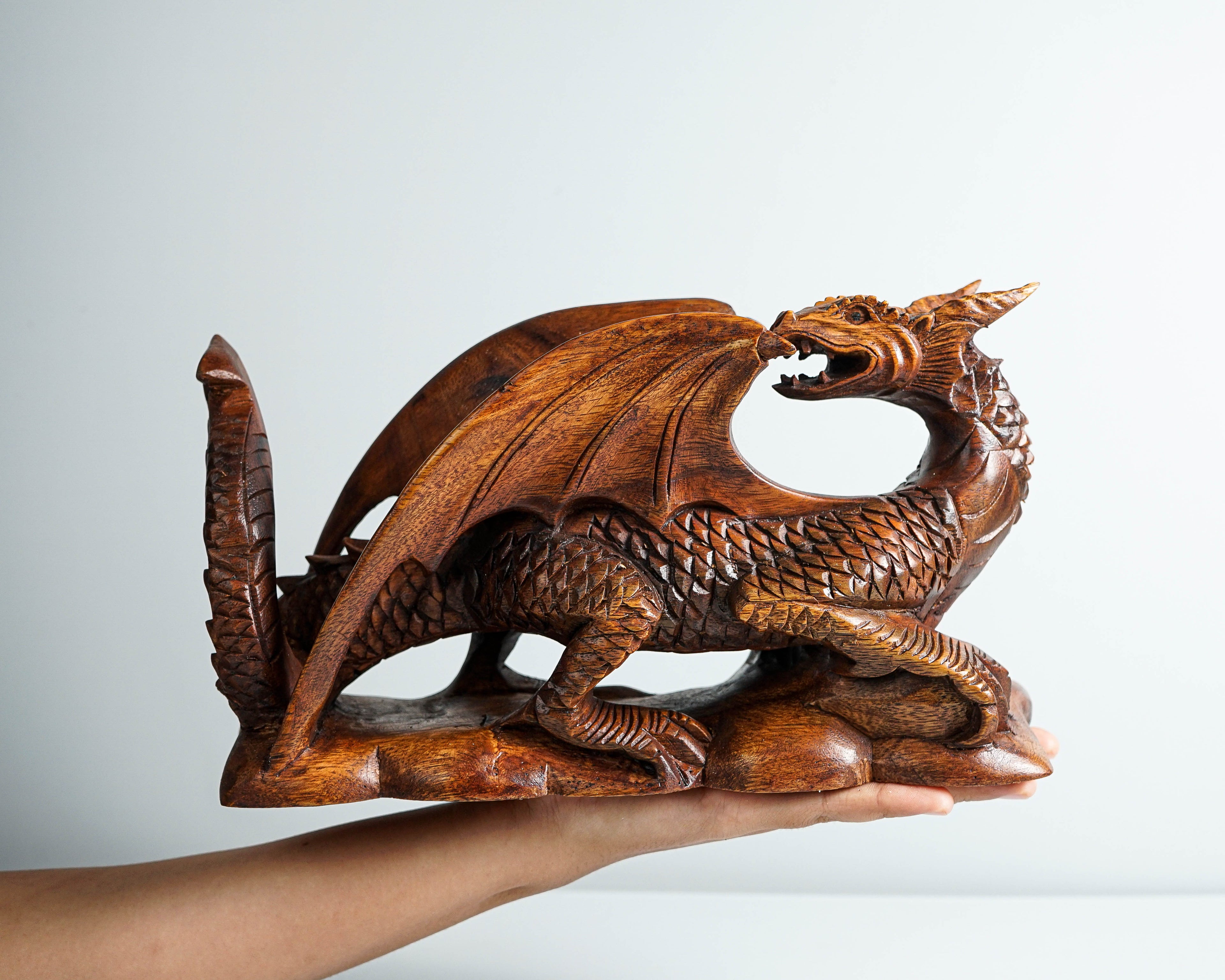 Dragon on Rock Figurine, Wooden Dragon, Mythology Animal, Winged Dragon, Table Decor, Gothic Decoration, Gift for Brother, Birthday Gift