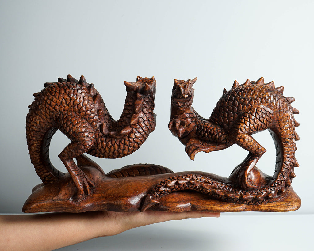 Couple Dragon Ornament, Twin Dragon Statue, Legend Animal, Fantasy, Unique Decor, Dragons Wood sculpture, Room Decoration, Valentines Day