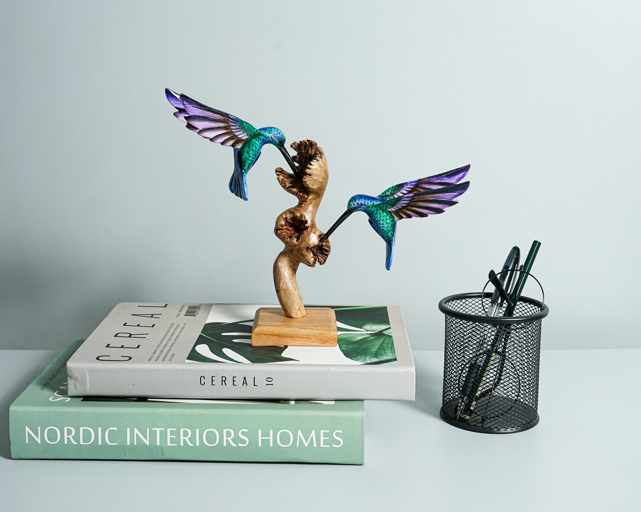 Couple Green Hummingbird Statue, Blue, Painted Sculpture, Wood Carving Figure, Bird Statue, Colibri, Couple Decor, Home Decor, Wedding Gift