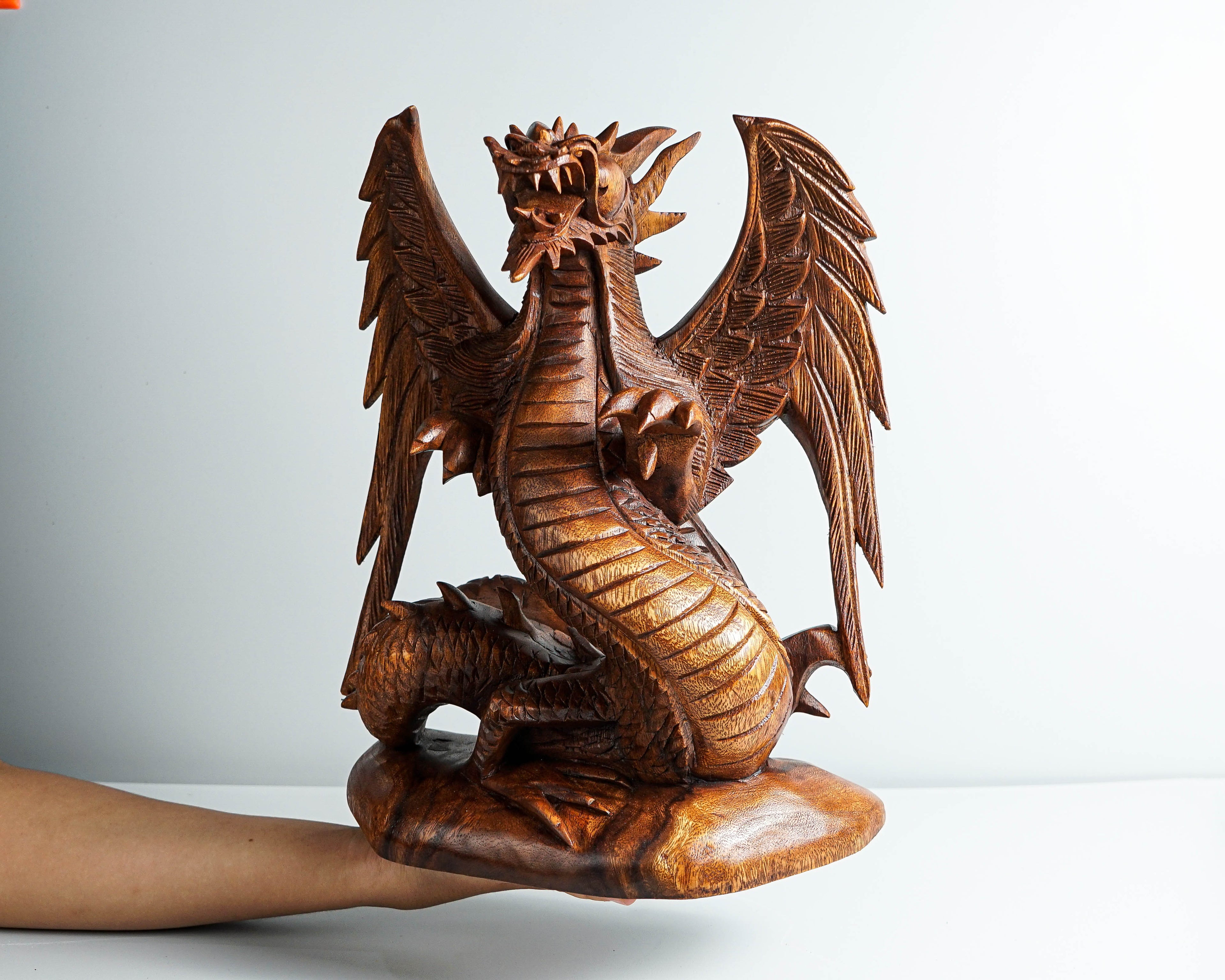 Wooden Dragon with Wings Unfolded, Unique Dragon Statue, Mystical Animal, Handcrafted Dragon, Vintage Decor, Father Son gift, Birthday Gift