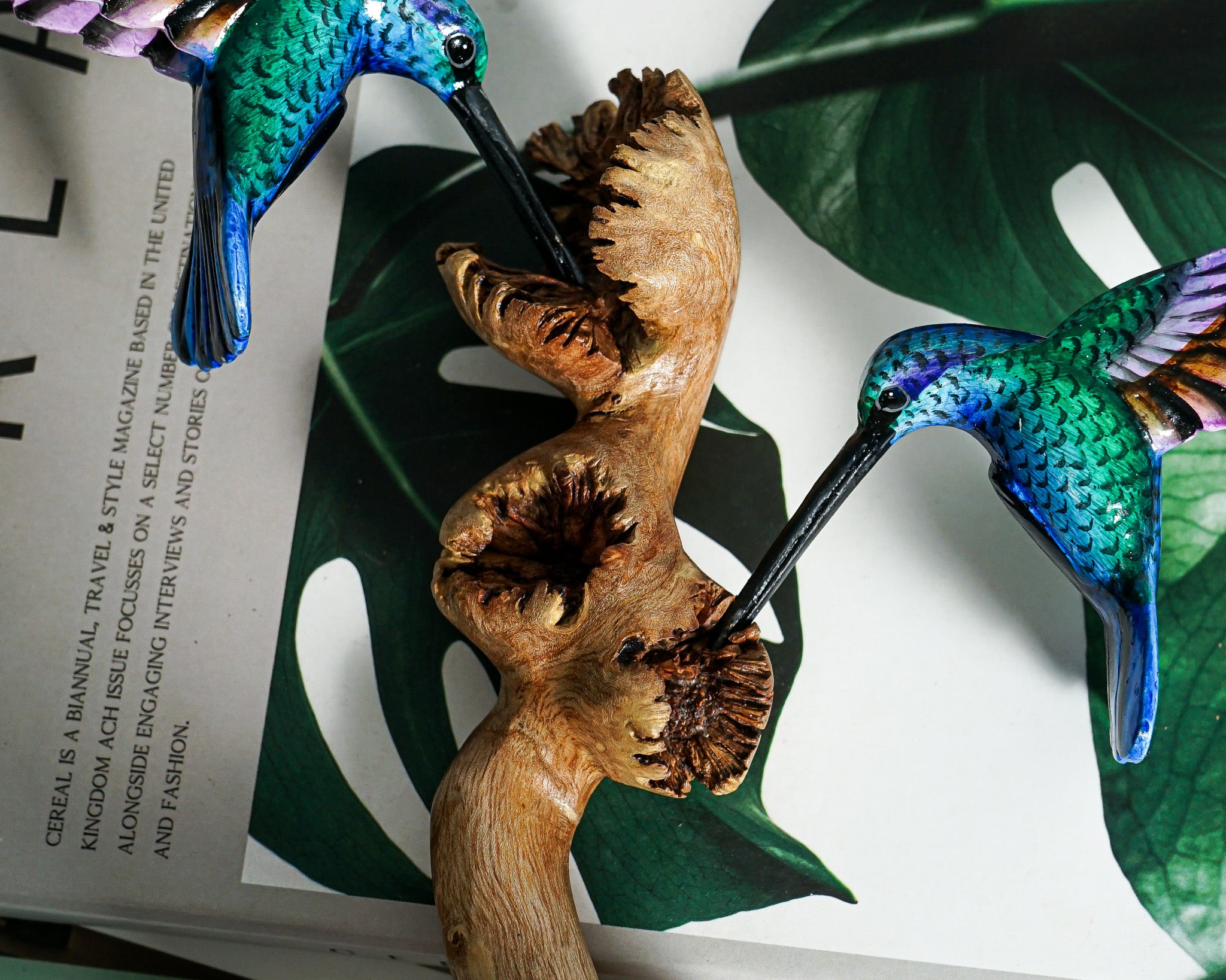 Couple Green Hummingbird Statue, Blue, Painted Sculpture, Wood Carving Figure, Bird Statue, Colibri, Couple Decor, Home Decor, Wedding Gift