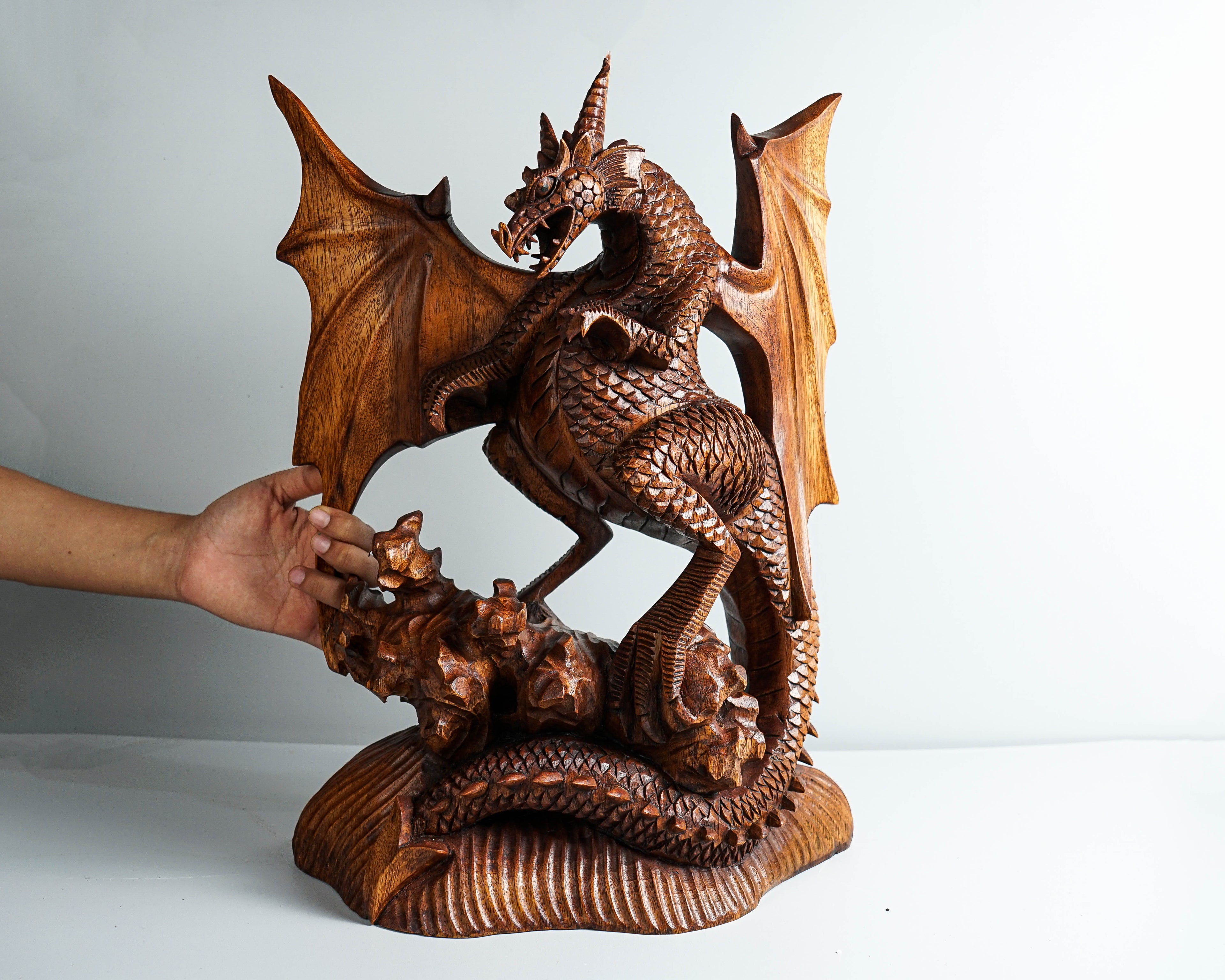 Large Dragon Statue, 17" Wooden Sculpture, Wing, Art, Mystical Animal, Handmade Dragon, Art, Family Decor, Office Decor, Memorial Gift