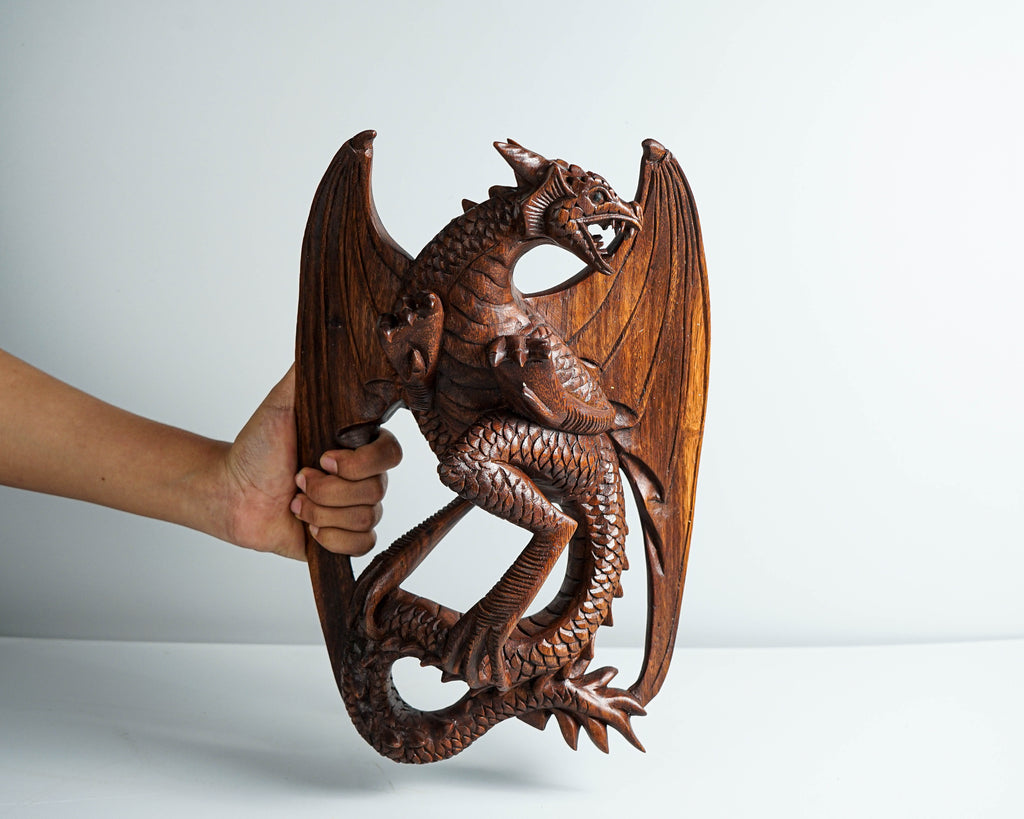 Dragon Wall Decor, Hanging Wooden Dragon, Mystical Animal, Ceiling, Unique, Wood Carving, Rustic Decor, Gothic Decoration, Memorial Gift