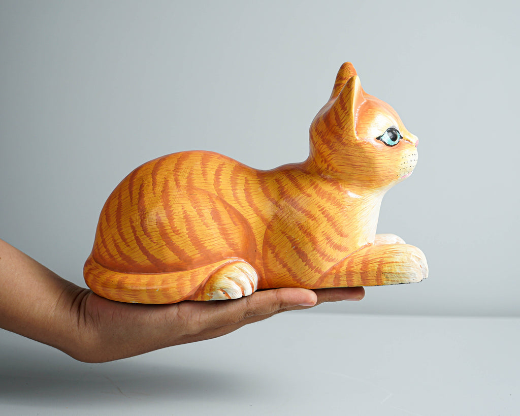 Painted Cat Statue, Wood Carving, Cat Figurine, Animal Ornament, Wooden Cat, Handmade, Colourfull Cat Statue, Table Home Decor, Grandma Gift
